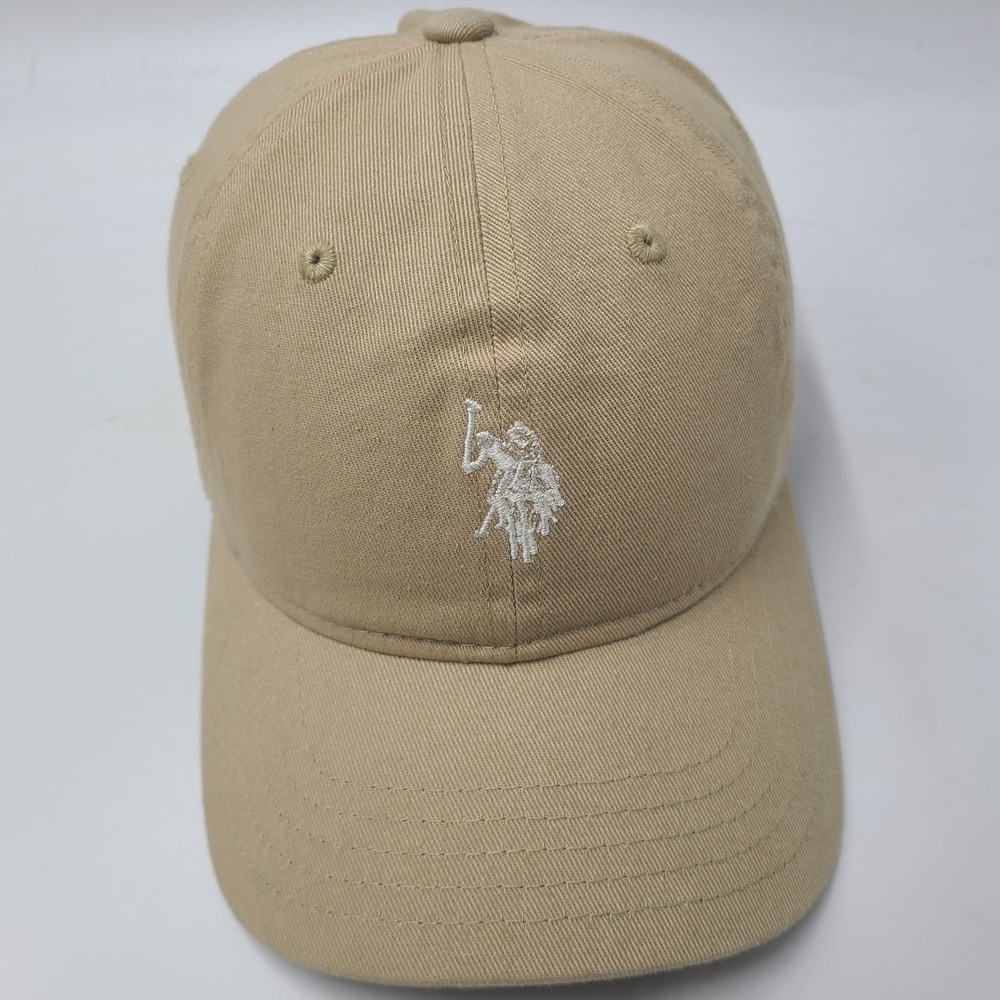 Youth US Polo Assn Hat Adjustable Beige White Logo Casual Preppy Cotton Baseball
